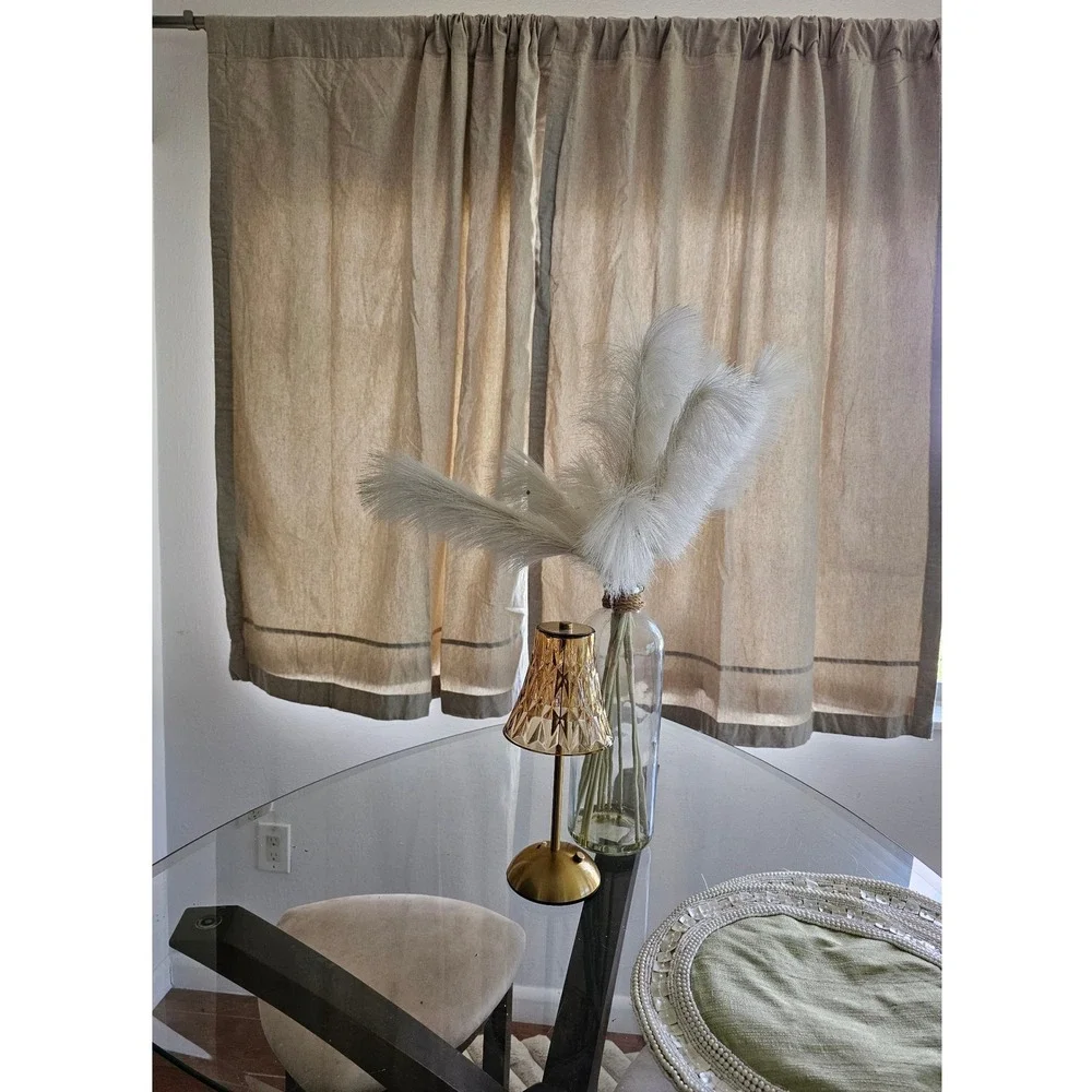 Beige Linen Blend Rod Pocket Curtain Panels Set of 2 Heavyweight Textured Drapes